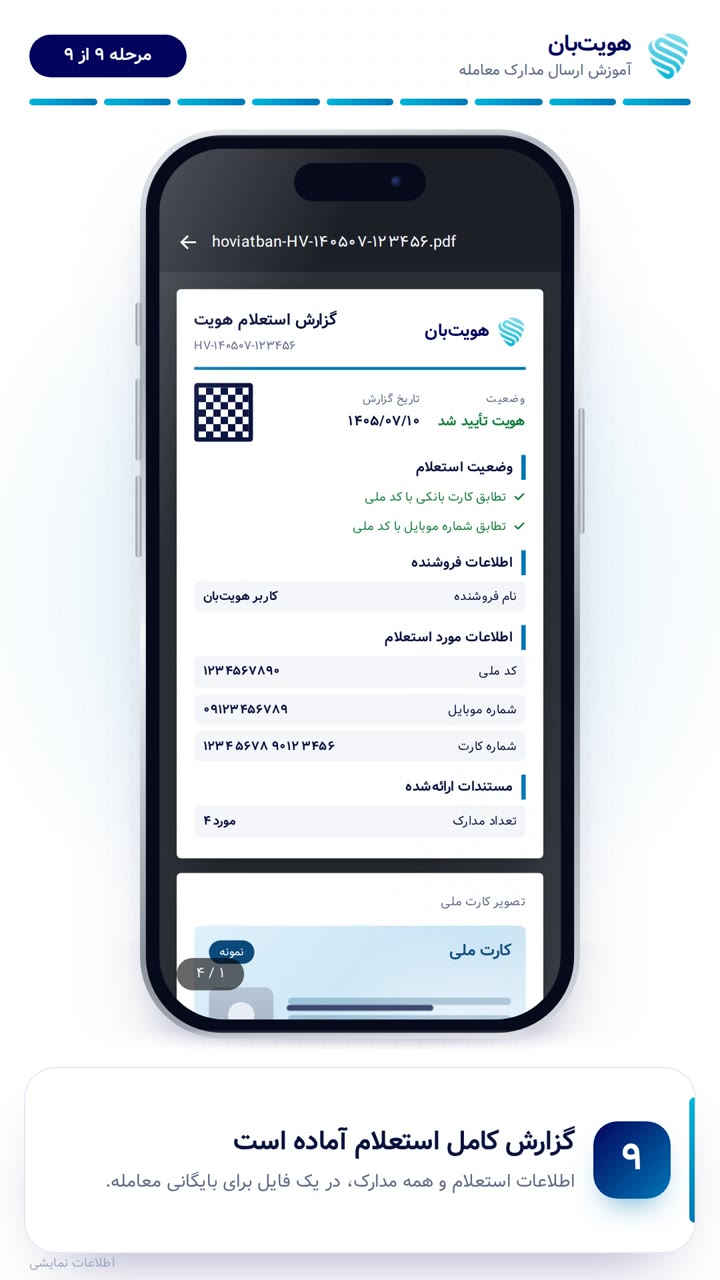 صفحه‌ی اول گزارش PDF استعلام هویت در هویت‌بان